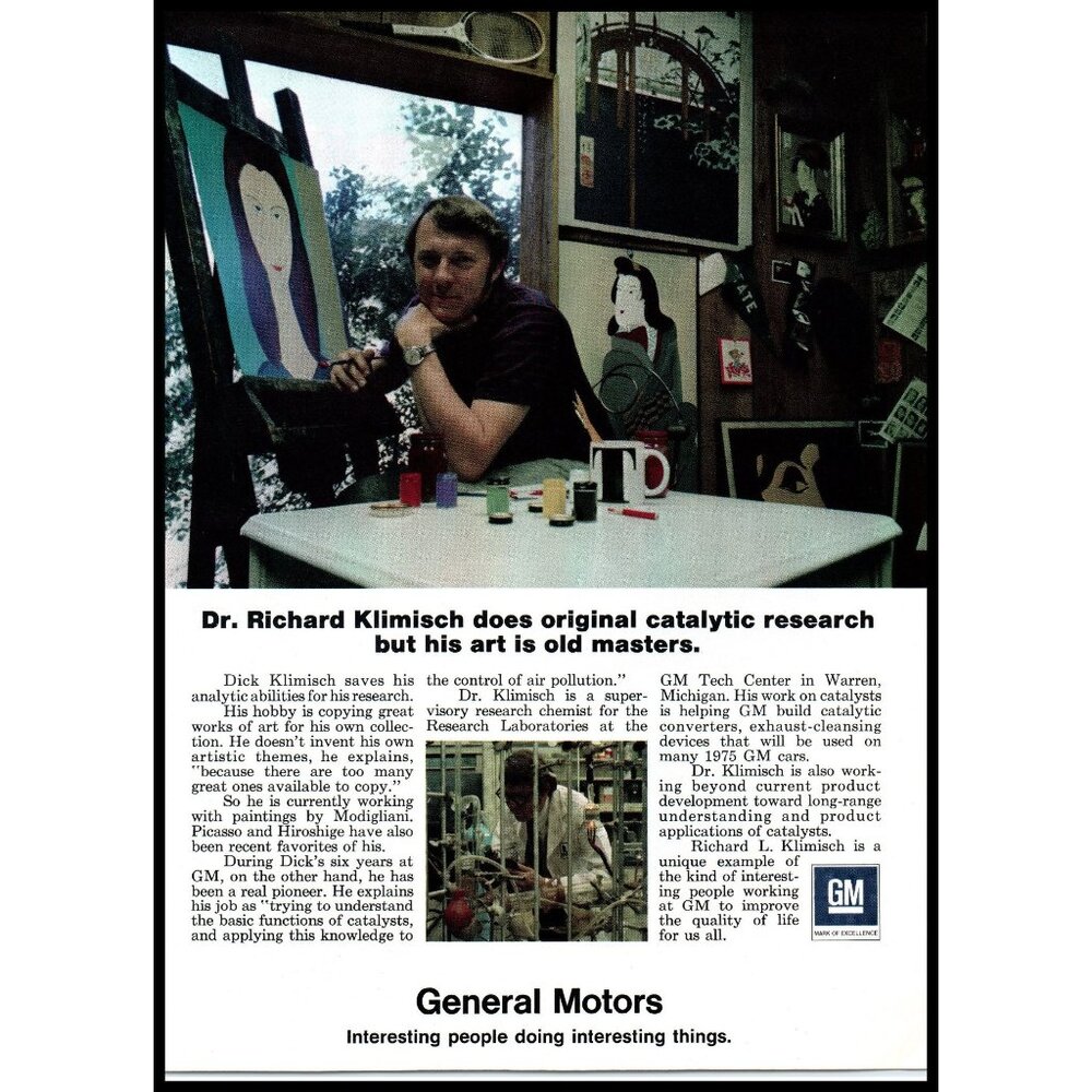 1973 GM General Motors Research Laboratory Vintage Print Ad Painter Wall Art